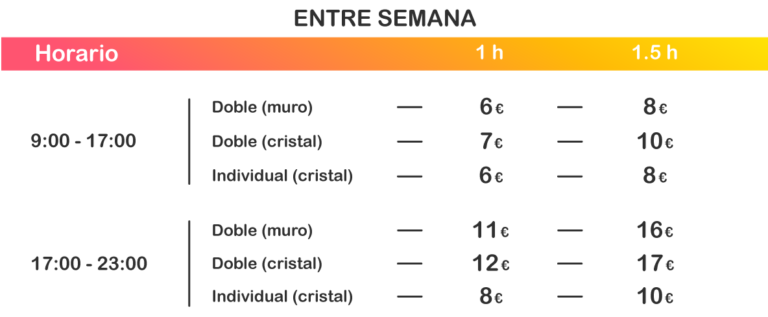 PRECIOS ALQUILER ENTRE SEMANA PISTAS CLUB DE PÁDEL SOLANA EN TORREJÓN